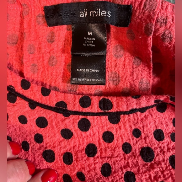 Ali Miles Polk A Dot Women’s Top Red/black Some Medium 3/4 Sleeve Art Colorful - Picture 6 of 6